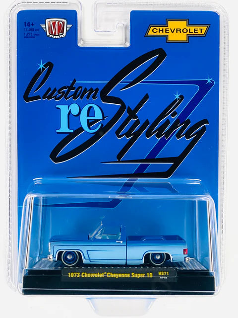 M2 Machines Hobby Exclusive 1973 Chevrolet Cheyenne Super 10 Custom Re Styling Blue Truck